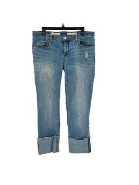 Pilcro Hyphen Cuffed Distressed Cropped Blue Jeans Size 31